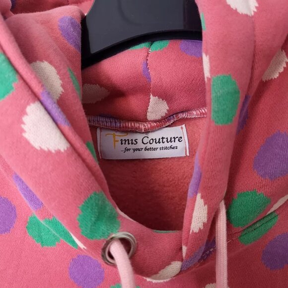 Finis Couture Women's Hoodie Size L Fleece Polka Dot Pull Over - Picture 6 of 7